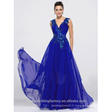 Alibaba Elegant Applique Long Nouveau Designer V Neck Royal Blue Beach Robes de soirée ou Robe de demoiselle d&#39;honneur LE15